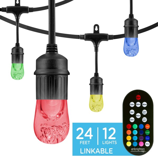 Jasco Enbrighten Seasons Classic LED Cafe Lights, 24ft, 12 Acrylic Bulbs 36134 - main